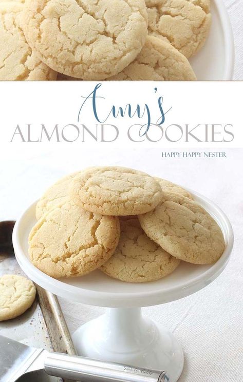 Almond Cookies are my family's favorite cookie. This recipe comes from my mom. It is easy to make and is a delicious and light cookie. This is a wonderful recipe that I know you will love! So, it only takes a couple minutes to make and you have a perfectly baked cookie in 15 minutes. #cookies #baking #easyrecipes #happyhappynester #almondcookies Freezer Cookies, Baking List, Almond Cookie, Almond Meal Cookies, Wine Party, Oreo Dessert, S'mores, Almond Cookies, Best Cookie Recipes