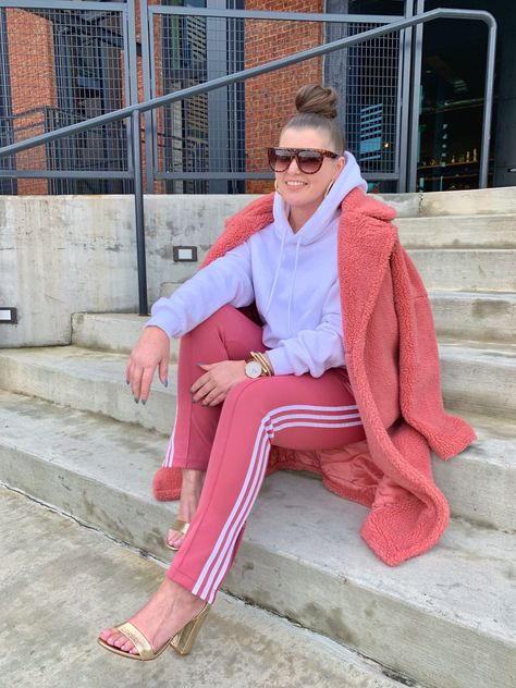 STREET STYLE: ADIDAS ORIGINALS TRACK PANTS and TEDDY BEAR COAT @julia.marie.b Julia Marie, Winter Street Style, Track Pants Outfit, Teddy Bear Coat, Atlanta Fashion, Bear Coat, Winter Street, Winter Outfit Inspiration, Adidas Outfit