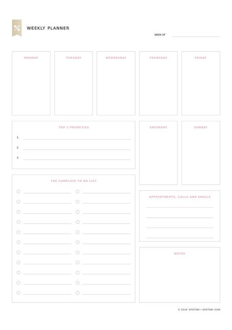 Get a weekly overview of your life with this free printable template. Set your top 3 priorities for the week and keep track of tasks, events and appointments. Download and print our weekly planner template and start getting organized! http://www.spotebi.com/fitness-tracker/weekly-planner-template/ Planer Organisation, Weekly Overview, Sticker Printable, To Do Planner, Weekly Layout, Weekly Planner Template, Work Planner, Be Organized, Planner Printables Free