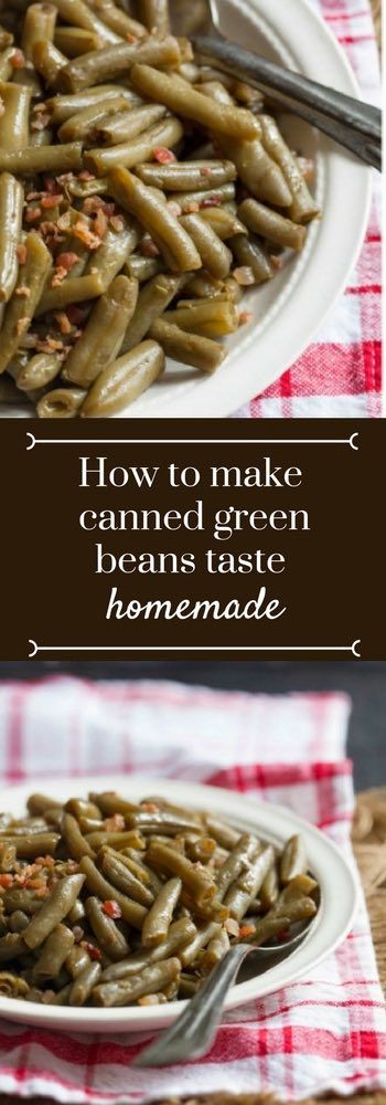 Just because your beans come canned and from a grocery store doesn't mean they can't have that classic slow-cooked flavor you crave. Easy steps and no-fuss.  via @contessa_cooks Stove Top Green Beans, Canned Green Bean Recipes, Green Bean Side Dish Recipes, Canned Green Beans, Green Beans Side Dish, Cooking Green Beans, Green Beans And Potatoes, Side Dishes Recipes, Green Bean Recipes