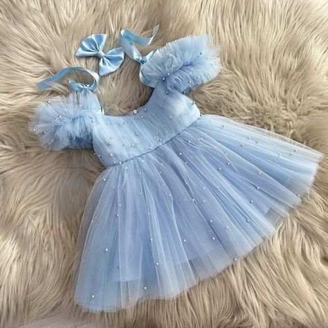 Sky blue baby girl 1st birthday outfit, Baby girl birthday dress, pearl dress 1st Birthday Dress For Baby Girl, Kids Gowns, White Baptism Dress, Birthday Frocks, Birthday Tutu Dress, Girl 1st Birthday, 1st Birthday Outfit, Outfit Baby Girl