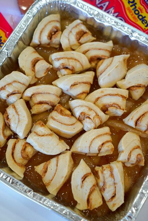 Rhodes Rolls Recipes, Rhodes Cinnamon Rolls, Recipe With Apple, Rhodes Rolls, Cinnamon Roll Apple Pie, Traeger Smoker, Traeger Grill Recipes, Pie Fillings, Cinnamon Roll Bake