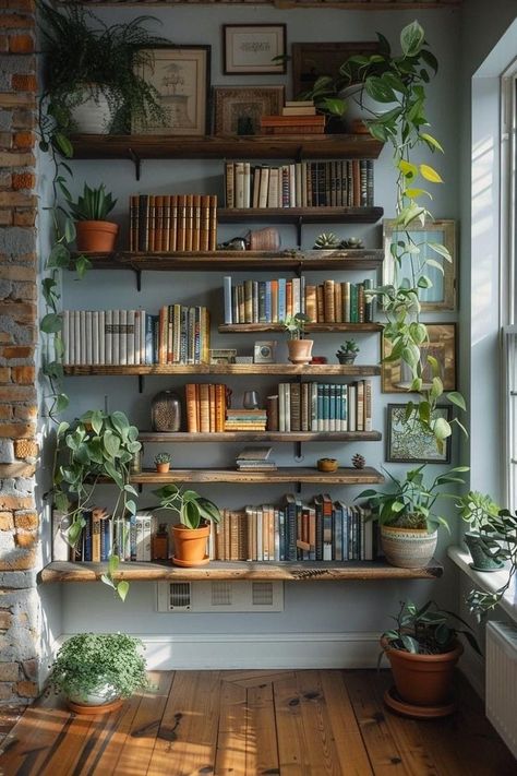 Facebook Guest Room Library, Tiny Living Room Ideas, Shabby Chic Bookcase, Tiny Living Room, Reading Nook Ideas, Sitting Room Ideas, Built In Shelves Living Room, Expand Your Mind, Minimalist Living Room Design