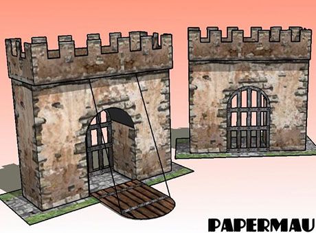 Paperized: The Medieval Castle Paper Model - Part 1 - The Gat... Paperized Crafts, Paper Castle, Model Castle, Castle Crafts, Castle Parts, Castle Project, Castle Window, Bicycle Tattoo, Castle Drawing