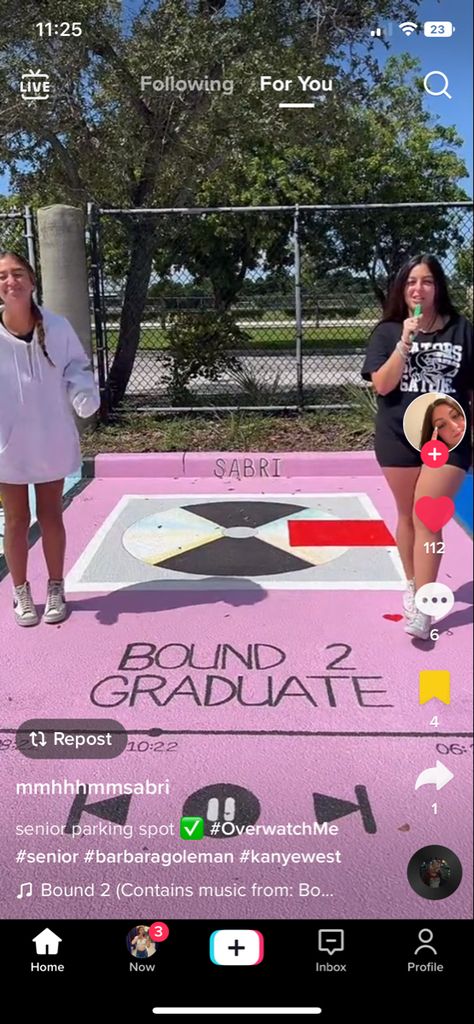 Parking Spot Painting High School Pink, Music Themed Senior Parking Spot, Parking Spot Painting Album Cover, Senior Bum Parking Spot, Drake Senior Parking Spot, Senior Parking Spot Album Cover, Clueless Parking Spot, Senior Parking Spaces Album Cover, Grad Parking Spot Ideas