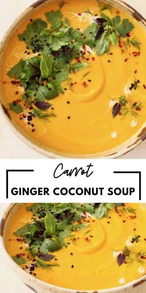 Carrot Ginger Coconut Soup, Carrot Coconut Soup, Carrot Ginger Soup Recipe, Pasta Food Recipes, Coconut Soup Recipes, Curried Carrot Soup, Carrot Soup Recipes, Cake Pizza, Coconut Milk Soup