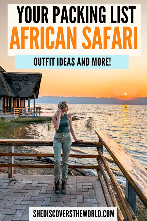 Planning an African safari, but don't know what to pack? This Africa safari packing list covers what to wear, outfit ideas, packing tips, and a free printable check list. Safari outfits | What to wear on safari | African safari packing | how to dress Africa safari | Tanzania packing list | Safari Packing Tips | South Africa packing list | Kenya | Serengeti | Safari Trips | Safari Travel | Safari check list Packing For Africa, Safari Packing List South Africa, What To Wear On Safari South Africa, African Safari Packing List, South Africa Outfits What To Wear, South Africa Packing List, What To Wear On Safari, Safari Packing List, Serengeti Safari