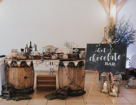 Wedding Hot Chocolate Bar, Hot Cocoa Stand, Wooden Cart, Hot Coco, Hot Cocoa Bar, Hot Chocolate Bars, Cocoa Bar, Western Wedding, Wedding Receptions