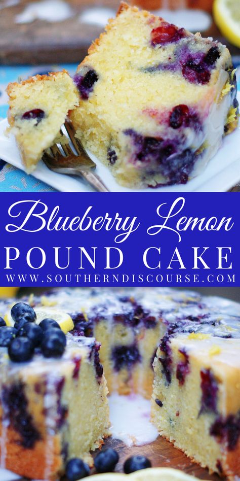 Blueberry Lemon Pound Cake with Lemon Glaze - southern discourse Blueberry Lemon Pound Cake, Blueberry Lemon Cake Recipe, Lemon Blueberry Pound Cake, Lemon Blueberry Bundt Cake, Blueberry Desserts Recipes, Blueberry Bundt Cake, Blueberry Pound Cake, Pound Cake Recipes Easy, Lemon Pound Cake Recipe