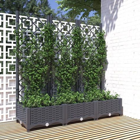 Susany Garden Planter Garden Raised Bed with Trellis Trough Planter with Topped Trellis Climbing Plants Flower Raised Bed Pot Dark Grey 120x40x121.5 cm Planter With Trellis, Climbing Plant Support, Planter Trellis, Outdoor Garden Planters, Patio Pots, Trellis Plants, Garden Planter, Plant Supports, Climbing Plants