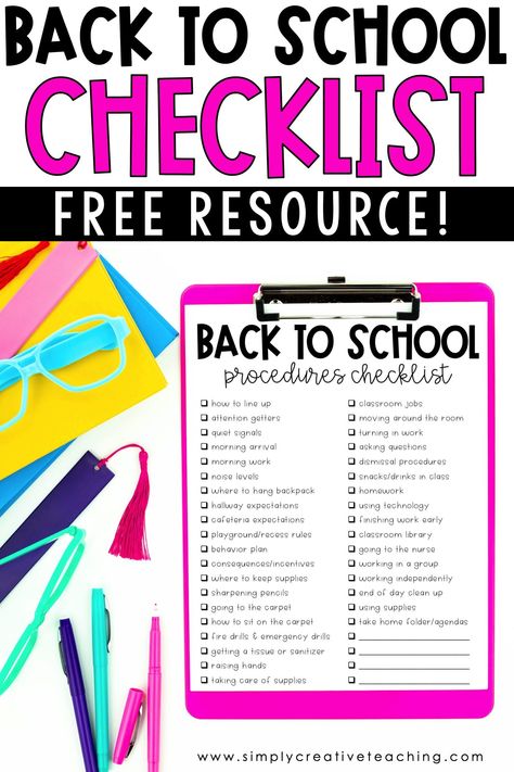 Setting up your first classroom? Did you land your first teaching job? Read these first year teacher tips and tricks to help with your classroom set up, curriculum mapping, lesson planning, and more! This advice for every new teacher will help you set up your elementary classroom! Plus, get a free classroom routines and procedures checklist! You will be ready for back to school with this classroom management checklist! #backtoschool #newteacher #firstyearteacher Routines And Procedures Checklist, New Teacher Checklist, Back To School Procedures, Procedures Checklist, Teacher Tips And Tricks, Classroom Checklist, School Procedures, First Year Teacher, Teacher Checklist