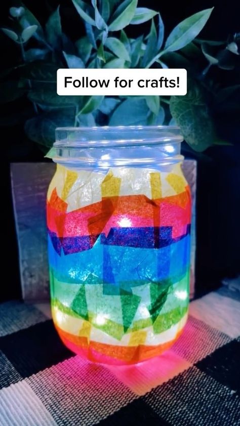 ⭐️ DIY lanterns!! Follow along for more crafts! ⭐️ #summercrafts #crafts #diy #lantern #summernights | Instagram Tissue Paper Rainbow, Tissue Paper Lanterns, Diy Lantern, Crafts With Glass Jars, Paper Rainbow, Lantern Craft, Mason Jar Lanterns, Jar Lanterns, Diy Jar Crafts