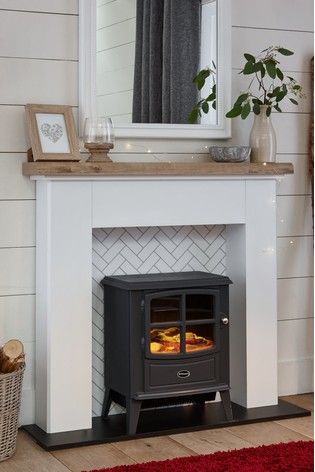 Tiled Fire Surround Diy Fire Surround, White Fire Surround, Log Burner Living Room, Fire Surrounds, Fake Fireplace, Wooden Fireplace, Decor Fireplace, Fire Surround, House Makeover