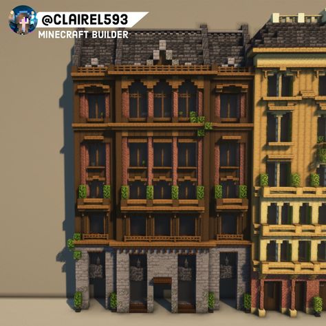 Claire1593 on Instagram: “The 5th building in my historic street build! Possibly one more building left till I can finally start working on the surrounding details!…” Minecraft City Buildings Skyscrapers, Mincraft Bilds, Minecraft Townhouse, Mc Interior, Minecraft Skyscraper, Historic Townhouse, Minecraft Town, Minecraft Steampunk, Minecraft City Buildings