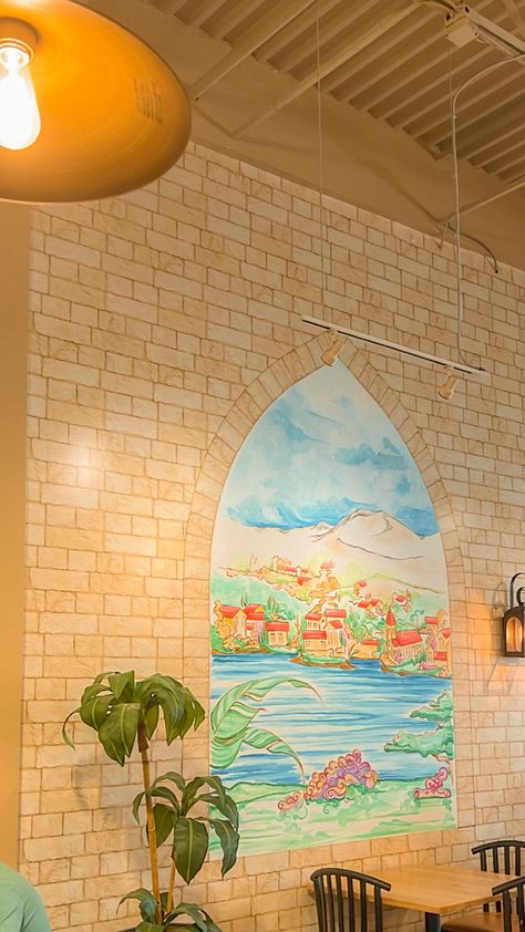 #mediterranean #mural Mediterranean Mural, Restaurant Mural, Mediterranean Restaurant, Cafe Bar, Garden Ideas, Mural, Cafe, Yard, Restaurant