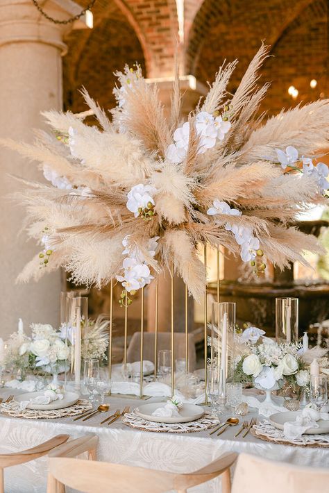 Fabulous Photoshoot, Bohemian Centerpieces, Wedding Pampas, Neutral Wedding Decor, Grass Centerpiece, Neutral Wedding Inspiration, Tall Centerpiece, Orange Theme, Nigerian Traditional Wedding