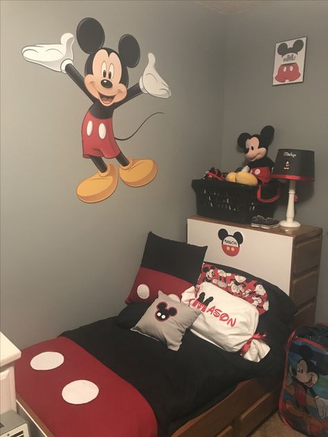 Mickey And Minnie Bedroom, Mickey Mouse Room Ideas Boys, Mickey Mouse Bedroom Toddler Boys, Mickey Mouse Clubhouse Room, Modern Mickey Mouse Room, Mickey Mouse Bedroom Toddler, Mickey Mouse Kids Room, Mickey Mouse Wall Mural, Mickey Mouse Bedroom Decor