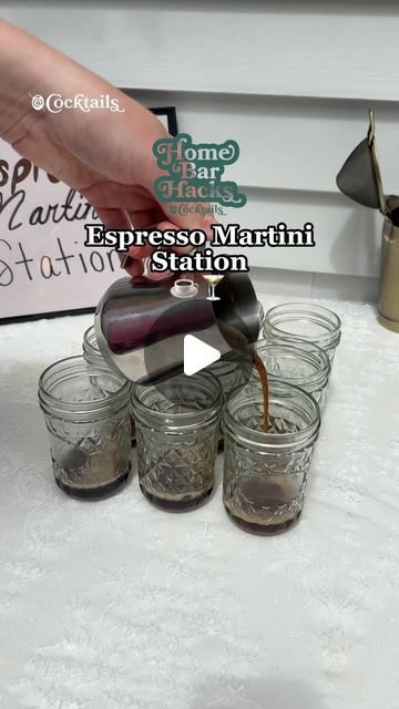 Cocktails (21+ to follow) on Instagram: "Grab your besties for a night in!✨☕ This espresso martini station is real life dream!🤤🍸🤎 Link for mason jars is in our bio!😍 @cocktails may earn commission through links in our socials! Inspo: @katyiwanksi 🫶 #espresso #martini #espressomartini #station #espressomartinistation #martinibar #espressomartinibar #fun #cute #cocktail #cocktailnight #love #yummy #delicious #drink #idea #inspo #vodka #coffee #coffeelovers #cute #fyp" Espresso Martini Bar Set Up, Espresso Martini Station, Espresso Martini Bar Wedding, Tini Bit Older Decor Espresso, Drink Station Ideas Party, Espresso Martini Party, Martini Bar Wedding, Martini Station, Espresso Martini Bar