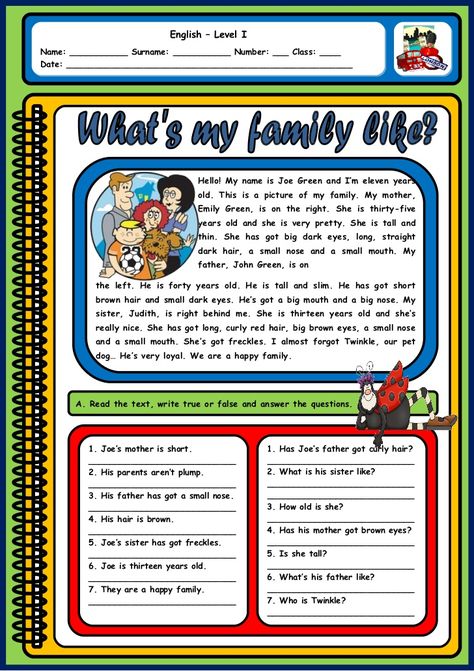 Describing People Worksheet, Describing People, Family Worksheet, Simple Present Tense, Holiday Stories, Arabic Lessons, Activities For Teens, English Language Teaching, Writing Tasks