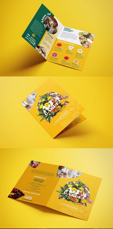 Flower Garden Florist Bifold Brochure Template InDesign INDD - US Letter Size Documents Design, Stationery Printing, Brochure Design Template, Print Templates, Brochure Design, Brochure Template, Letter Size, Design Inspo, Creative Work