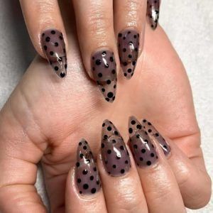 Polka Dot Nail Designs (33) - K4 Fashion Dot Nails Designs, Black And White Polka Dot Nails, Polka Dot Acrylic Nails, Black Polka Dot Nails, Spotty Nails, Fishnet Nails, Polka Dot Nail Art Designs, Dot Nail Art Designs, Nail Ink