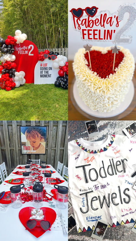 Taylor Swift "Red" themed toddler birthday party Taylor Swift 2nd Birthday Party, Taylor Swift Red Era Party, Taylor Swift Red Party Ideas, Taylor Swift 2nd Birthday, Taylor Swift Red Birthday Party, Taylor Swift Red Party, Toddler Taylor Swift Birthday Party, Kids Taylor Swift Birthday Party, Taylor Swift 22 Birthday Ideas Red