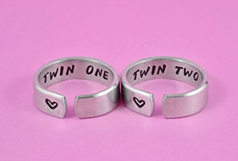 Twin One Twin Two  Hand Stamped Cuff Rings Set Twin Sisters Matching Pair Rings BFF Friendship Rings Secret Message Personalized Gift >>> Continue to the product at the image link.Note:It is affiliate link to Amazon. Pair Rings, Rings Personalized, Friend Bff, Friendship Rings, Secret Messages, Cuff Rings, Amazon Advertising, Twin Sisters, Rings Set