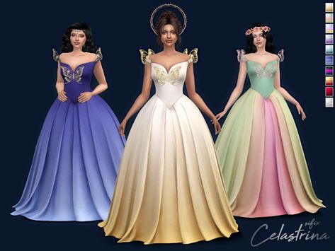 The Sims Resource - Celastrina Gown Gown Aesthetic, Sims 4 Ballgown Cc, Fairy Gown, Sims 4 Cc Princess Dresses, Carolina Dress, Sims 4 Ball Gown, Miranda Dress, Sims 4 Gown Cc, Ts4 Medieval