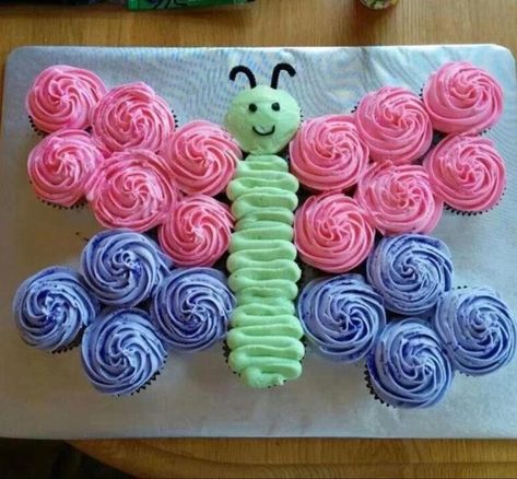 Butterfly Cupcake Cake, Pull Apart Cupcake, Pull Apart Cupcake Cake, Pull Apart Cake, Cake Pulls, Butterfly Cupcakes, Pull Apart Cupcakes, Butterfly Birthday Party, Cupcake Cake Designs