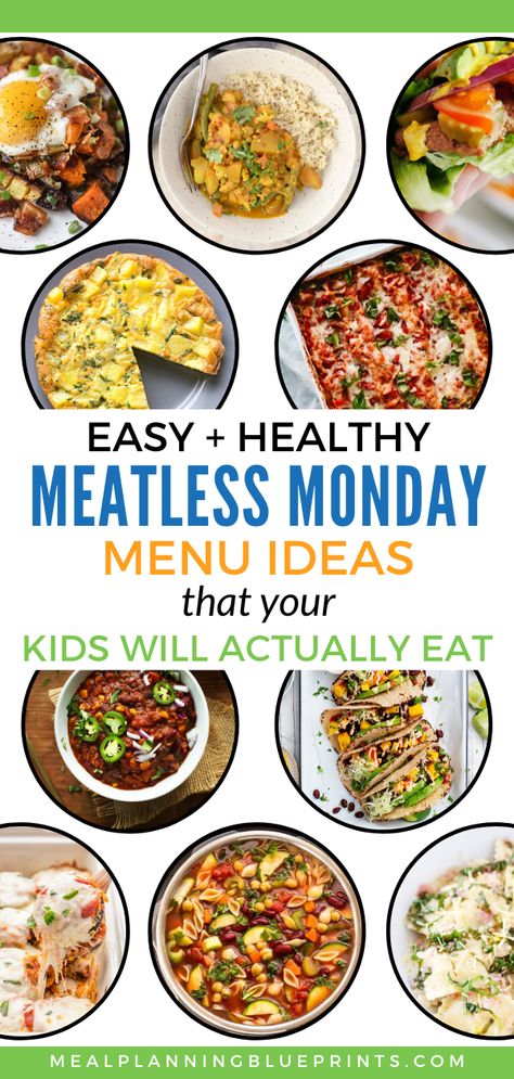 Meatless Monday rocks in a meal plan! Try these easy Meatless Monday ideas that your picky eaters will actually eat! If you're wanting to eat healthier (and save money on groceries!) try adding these healthy Meatless Monday menu ideas into your weekly meal planning routine. These are 10 delicious choices of vegetarian dinners for kids that you can make any weeknight! Click now to be inspired and add these to this week's meal plan. Meatless Dinners For Picky Eaters, Meatless Meals For Picky Eaters, Meatless Dinners For Kids, Meatless Meals For Kids, Vegetarian Recipes For Picky Eaters, Meatless Monday Recipes Dinner Ideas, Healthy Vegetarian Dinner Ideas, Dinner Ideas Low Carb, Meatless Monday Ideas