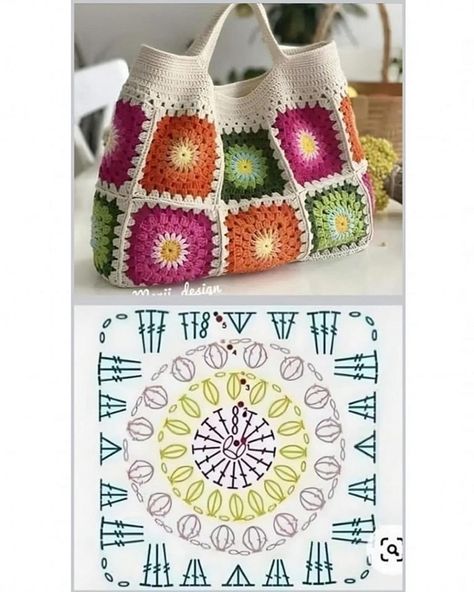 SACS – Elylou crochette Sac Granny Square, Graph Crochet, Crochet Bag Pattern Free, Crochet Motif Patterns, Crochet Market Bag, Crochet Hexagon, Crochet Handbags Patterns, December 19, Crochet Square Patterns