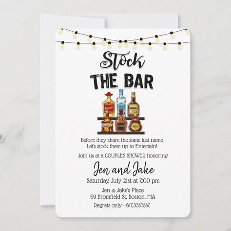 Stock the Bar Couples Coed Shower Invitation  Zazzle Couples Wedding Shower Themes, Couples Shower Themes, Engagement Party Diy, Bachelor Party Invitations, Unique Party Ideas, Blue Winter Wedding, Country Bridal Shower, Wedding Shower Themes, Couples Bridal Shower