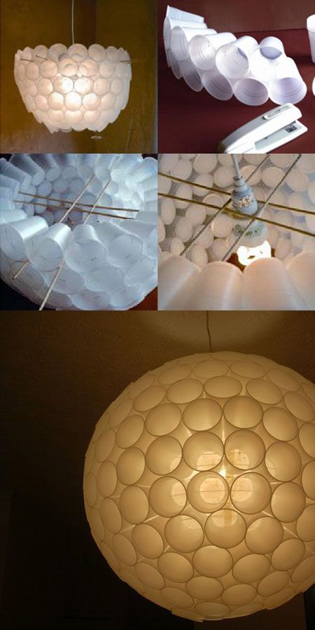 Cheap but modern looking lighting! Diy Lampe, Church Stage Design, Diy Chandelier, Recycled Art, Diy Lamp, Plastic Cups, Diy Lighting, Light Fixture, Art Diy