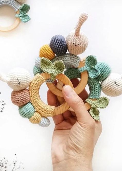 Crochet Teething Toys, Crochet Teething Ring Pattern Free, Crochet Caterpillar Pattern Free, Baby Rattle Crochet Free Pattern, Crochet Rattle Free Pattern, Crochet Baby Rattle Free Pattern, Caterpillar Crochet Pattern, Amigurumi Caterpillar, Teething Ring Pattern