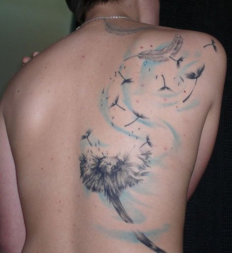 I like the wind design on this tattoo.  I might use it as filler shading for my half sleeve on my right arm. Wind Tattoo, Dandelion Tattoo Design, Wörter Tattoos, Kunst Tattoos, Tattoo Background, Dandelion Tattoo, Tattoo Feminina, Cover Up Tattoos, Tattoo Designs For Women