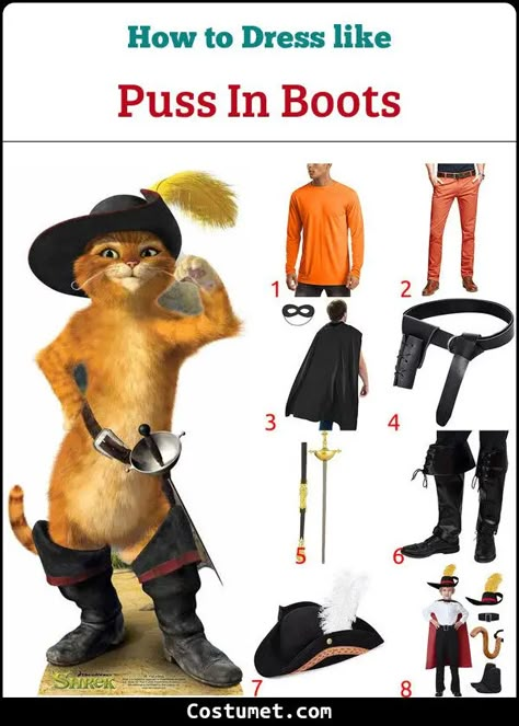 Puss in Boots Costume from Shrek for Cosplay & Halloween 2023 Shrek Costume Ideas, Shrek Cosplay, Shrek Rave, Shrek Costumes, Boots Costume, Shrek Character, Shrek Party, Cat Costume Diy, Shrek Costume