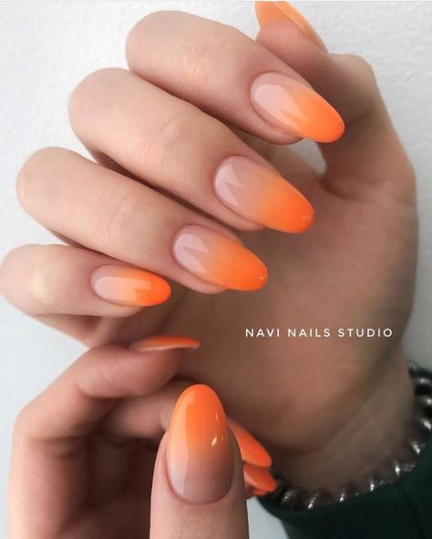 40+ Orange Nails And Orange Nail Designs | Orange Ombre Nails, Orange Nail Art, Unghie Sfumate, Orange Nail Designs, Orange Nail, Nagel Tips, Basic Nails, Bright Nails, Oval Nails