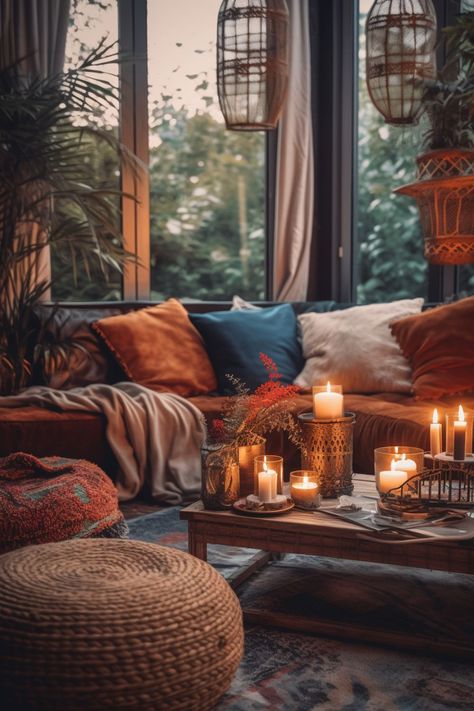 Candles Design, Autumn Living Room, Decor Ideas Bedroom, Aesthetic Living Room, Cosy Living, Boho Living Room Decor, Cosy Living Room, Home Decor Living Room, Ideas Living Room