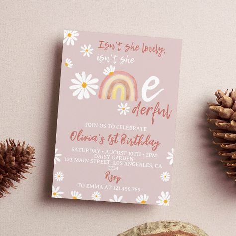 $2.95 | Boho Blush Pink Daisy 1st Birthday Invitation #girl 1st birthday, daisy birthday party, daisy 1st birthday, groovy one, blush pink floral, retro daisy, boho daisy, hippie, wild one, 70s birthday Isnt She Lovely Birthday Theme, Boho Rainbow 1st Birthday, Rainbow 1st Birthday, Daisy Invitations, First Birthday Invite, Rainbow First Birthday, Daisy Birthday, Rainbow Invitations, Daisy Party