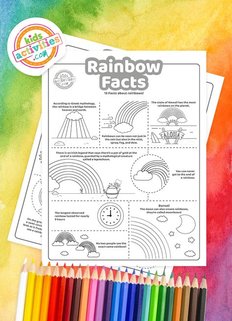 15 Fun Facts About Rainbows For Kids (+ Free Printable) Rainbow Facts, Rainbow Lessons, Rainbow Science, Science Discovery, Science Printables, March Themes, Rainbow Activities, Theme Preschool, Reading Month