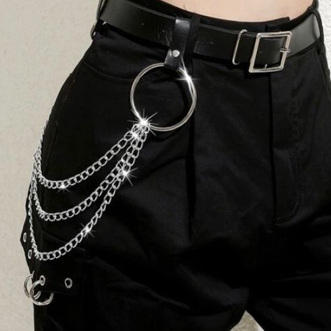 New In Original Packaging Adjustable Length Black Pu Leather With Chain Belt Detail Width: 1.1” Length: 41.3” Belt Chains Aesthetic, Goth Belt Chain, Aesthetic Belts Grunge, Multiple Belts Outfit, Chain Belts Outfit, Black Aesthetic Jeans, Silver Belt Chain, Black Aesthetic Clothing, Belts Grunge