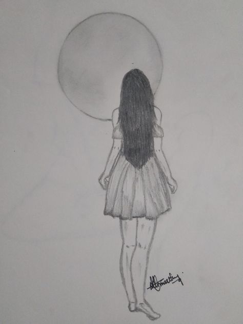 It's a girl walking towards her dreams all alone Person Back View Drawing Reference, Girl From Behind Drawing, Girl Back Drawing, Person From Behind Drawing, Girl Walking Drawing, Drawing People From Behind, Back Drawing, Forest Drawing, Girl Walking