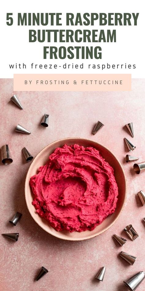 Do you love the tart, sweet flavor of raspberries? If so, then you’re going to love this 5 Minute Raspberry Buttercream Frosting recipe! Using freeze-dried raspberries and a few simple ingredients, you can create a delicious frosting that is perfect for cakes, cupcakes, or even inside of a delicious raspberry macaron. Raspberry Buttercream Frosting Freeze Dried, Raspberry Icing, Dried Raspberry Recipes, Freeze Dried Raspberry Recipes, Raspberry Cream Cheese Frosting, Raspberry Buttercream Frosting, Raspberry Ganache, Raspberry Meringue, Raspberry Frosting