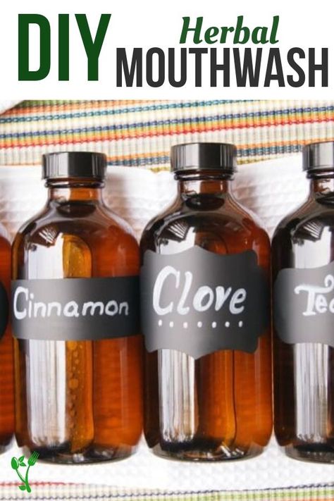 Check out these four different variations for the easiest DIY mouthwash made with essential oils. Great to keep oral health in top shape and to ward off bad breath. Plus no chemical toxins in this all natural mouthwash. | Prepare & Nourish Herbal Mouthwash, Diy Mouthwash, Homemade Mouthwash, Natural Mouthwash, Diy Essentials, Teeth Health, Oral Health Care, Natural Health Remedies, Eat Smarter