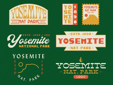 Outdoor Badge Design, National Park Font, National Parks Graphic Design, National Park Graphic Design, National Park Branding, Hiking Branding, Camping Graphic Design, Park Logo Design, National Park Signs