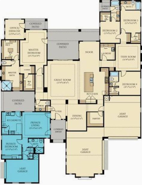 Multigenerational Barndominium Plans, House Plans No Garage, Casita Plans, Multigenerational House Plans, Multigenerational House, Inlaw Suite, 2d Floor Plan, 3d Floor Plans, Granny Flats