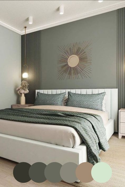 Bedroom Ideas Unique, Unique Bedroom Furniture, Unique Bedroom Ideas, Green Bedroom Walls, Colors Bedroom, Bedroom Unique, Bedroom Color Combination, Unique Bedroom, Sage Green Bedroom