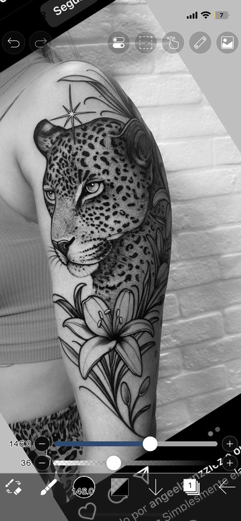 Different Female Tattoos, Peacock Tattoo Stencil, Leopard Knee Tattoo, Snake And Panther Tattoo, Leopard Arm Tattoos For Women, Side Of Hip Tattoos Women, Mid Arm Tattoo, Side Hip Tattoos, Jaguar Tattoo