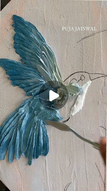 Clay Crafts On Canvas, Canvas Clay Painting, Textured Bird Painting, 3d Sculpture Painting, Modeling Clay Painting, Sculpture Flower Art, Molding Paste Painting, Sculpture Painting Ideas, Plaster Art Projects