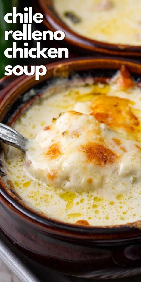 Chile Relleno Soup is creamy and cheesy, and chockfull of roasted poblanos and tender chicken. With 31 grams of protein and only 5.5g carbs, it's a delicious keto recipe. Chili Relleno Chicken Soup, Soup Keto Recipes Low Carb, Chicken Chile Relleno Soup, Chile Relleno Chicken Soup, Keto Crockpot Soup Recipes Low Carb, Chilli Relleno Soup, Keto Marry Me Chicken Soup, Low Carb Chicken Enchilada Soup, Healthy Keto Soup